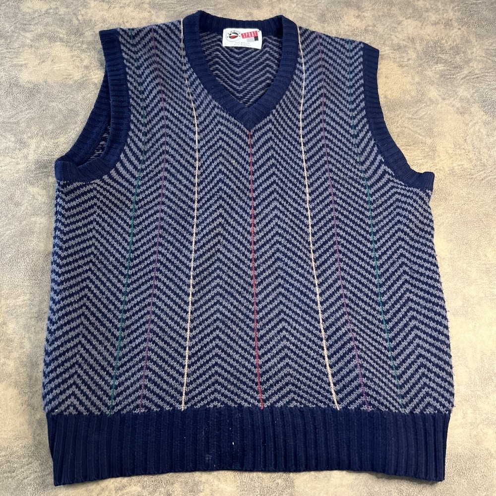 Vintage Sweater Vest ARROW Sport Size M 70s 80s Retro Tennis‎ Golf Navy Chevron